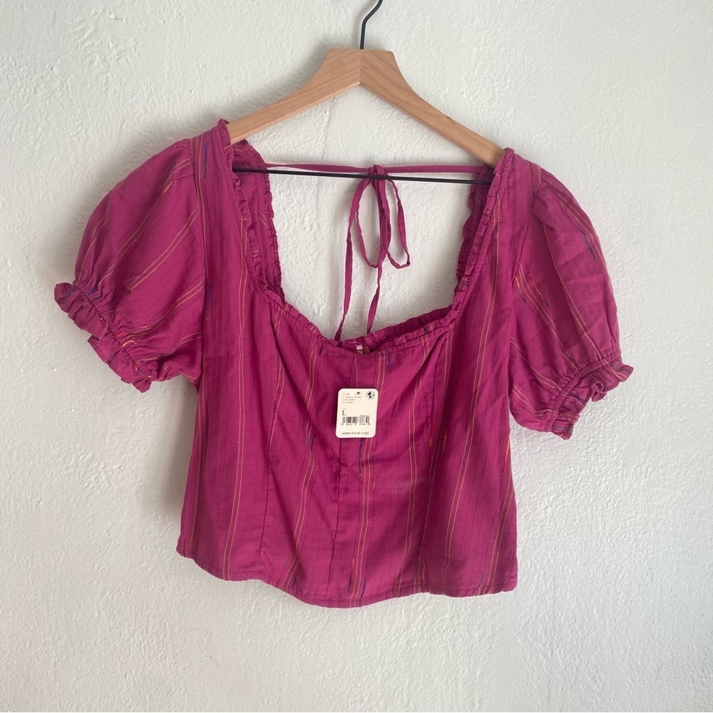 Free People Magenta Puff Sleeve Blouse